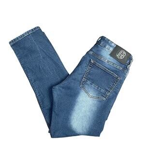 Vintage Genes Black VGB Slim Straight Blue Jeans Sz 34x30 French Terry Stretch